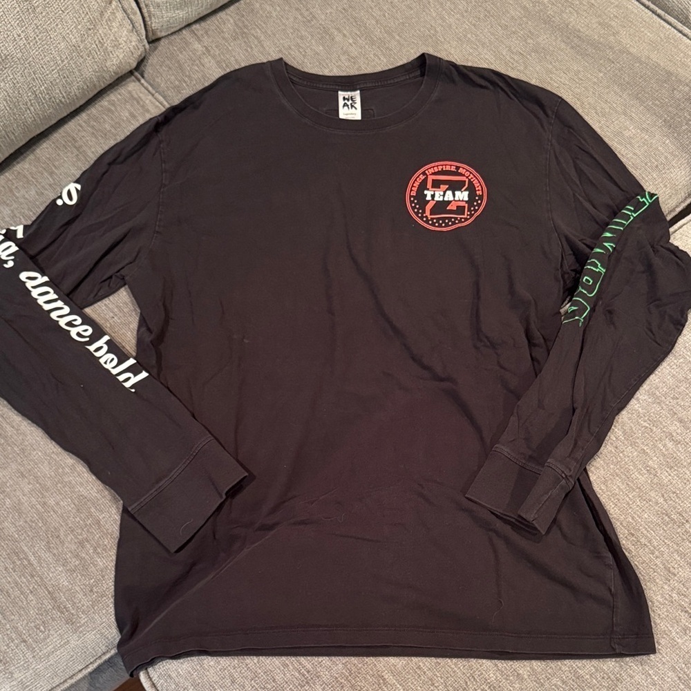 Zumba Fitness Black Long Sleeve Tee with Red and Green Accents
